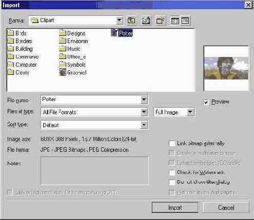 Диалоговое окно Import