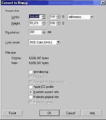 Диалоговое окно Convert to Bitmap