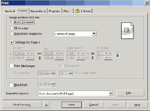 ������� Layout ����������� ���� Print