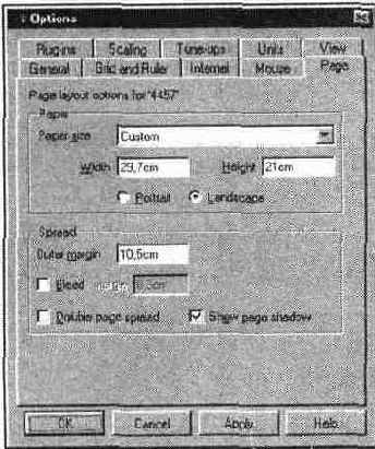 Диалоговое окно Options вкладка Page