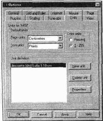 Диалоговое окно Options вкладка Units
