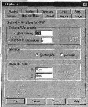Диалоговое окно Options вкладка Grid and Ruler