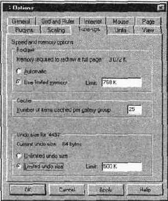 Диалоговое окно Options вкладка Tuneups