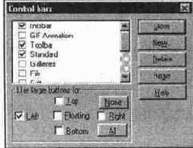Диалоговое окно Control bars