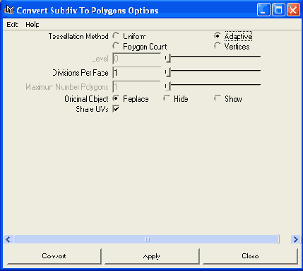 ���� ������� Convert Subdiv To Polygons Options