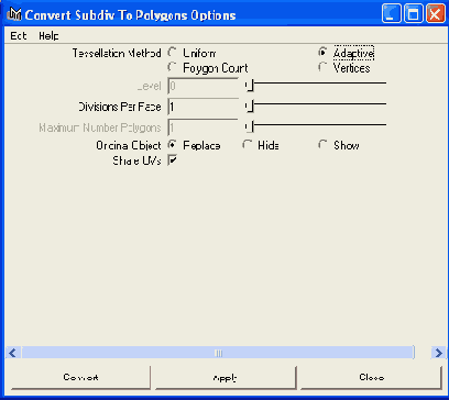 ���� ������� Convert Subdiv To Polygons Options