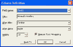 ���� Column Definition (����������� �������)