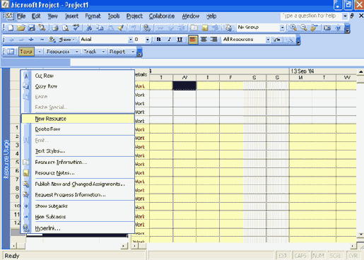 ������� ������ ������� � ������������� Resource Usage (������������� ��������)
