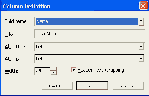 ���� Column Definition (����������� �������)