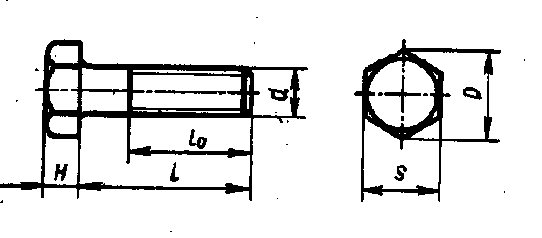 Болты с шестигранной уменьшенной головкой класса точности В (из ГОСТ 7796-70), мм