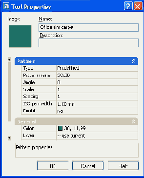 Окно Tool Properties свойств заливки Office trim carpet