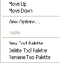 Контекстное меню вкладок панели TOOL PALETTES