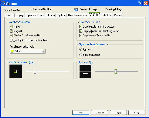 Диалоговое окно Options вкладка Drafting