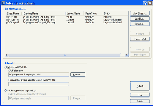 Диалоговое окно Publish Drawing Sheets