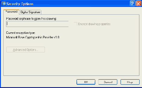 Диалоговое окно Security Options вкладка Password