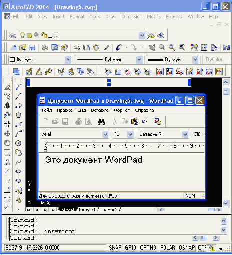 Окно Документ в Drawing 1 — Word Pad