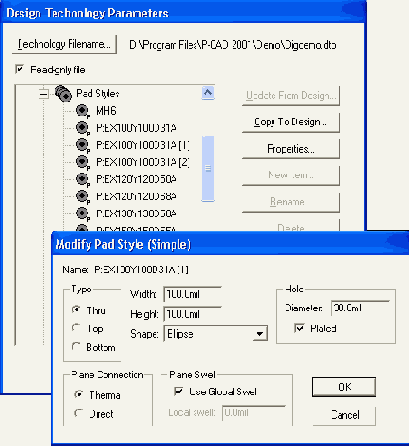 ����� ���������� �������� (Pad Stacks) � ���������� ��������� (Via Stacks)