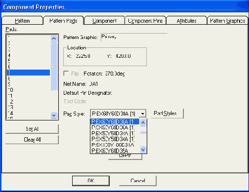 �������� Pattern Pads ������� Component Properties