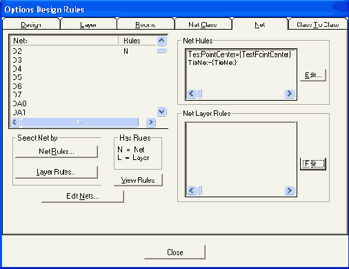 ���� �������� Net ������� Options/Design Rules