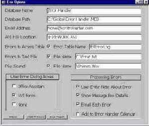 Опции обработчика ошибок.