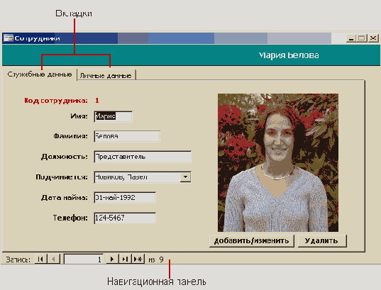 Форма, открытая из окна Борей: база данных