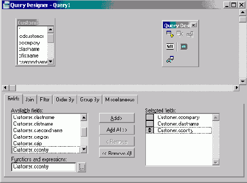 Формирование списка полей результирующей таблицы запроса