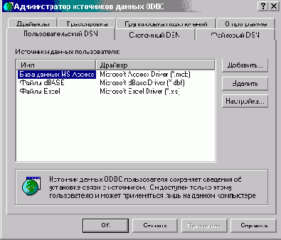 Определение источника данных ODBC