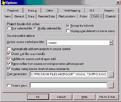 Определение свойств окна проекта