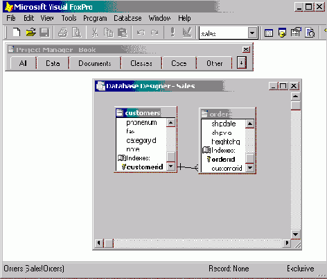 Создание базы данных в окне проекта