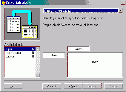 Создание перекрестной таблицы с помощью мастера