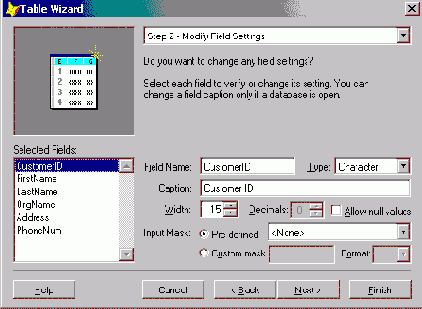 Создание таблицы с помощью мастера