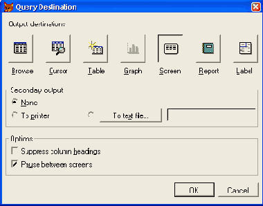 ���������� ���� Query Destination � ��������� ������ Screen