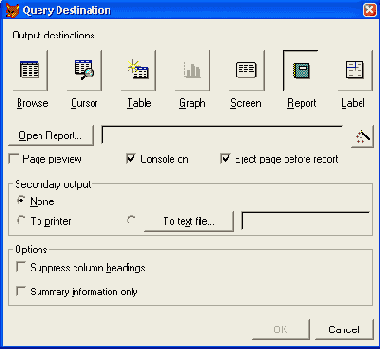 ���������� ���� Query Destination � ��������� ������ Report