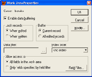 ����������� ���� ���������� � ���������� ���� Work Area Properties