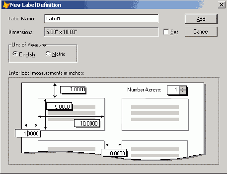 ���������� ���� New Label Definition ��� ����������� ������ ������� ��������