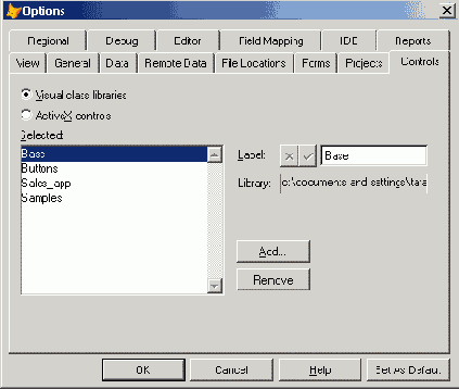 ������� Controls ����������� ���� Options