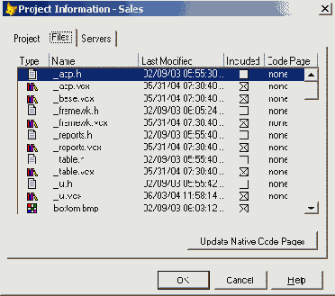 ������� Files ����������� ���� Project Information