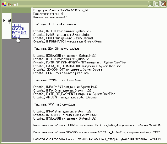 Получение информации о структуре объекта DataSet
