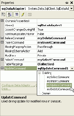 Создание объектов SqlCommand для передачи изменений в базу данных
