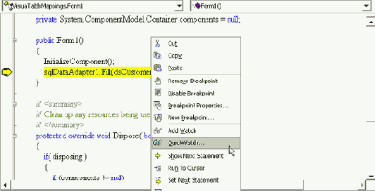 Свойство TableMappings. Окно QuickWatch