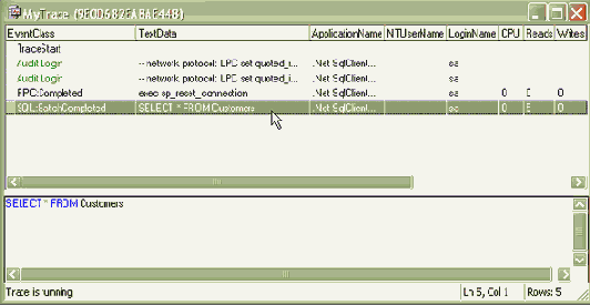 Работа с пулом соединений. Microsoft SQL Profiler
