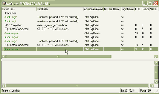 Работа с пулом соединений. Microsoft SQL Profiler