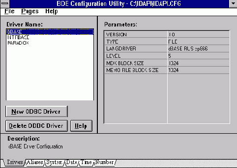Системная информация утилиты настройки BDE