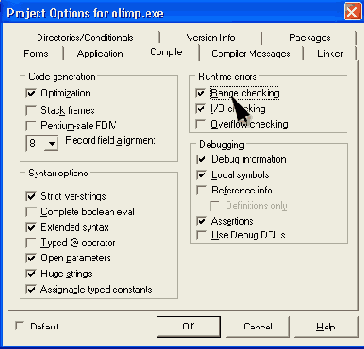 ������� Compiler ����������� ���� Project Options