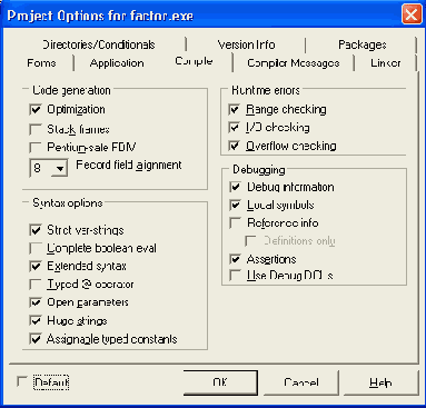 ������� Compiler ����������� ���� Project Options