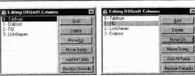 Работа с редактором столбцов