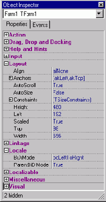 Object Inspector: ��������� �������� ������������