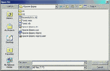 ������ � ������� � ������� � ����� Open Project � Open File