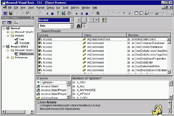 ���������� �������� Office 2000 � Object Browser