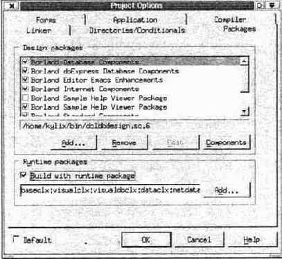 Вкладка Packages диалогового окна Project Options